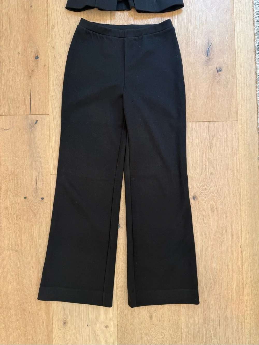Reformation Pears Knit Two Piece Set Black Strapless Peplum Top Wide Leg Pants S